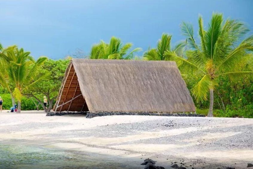 Restored Hawaiian thatched hut Honokohau National Historical Park