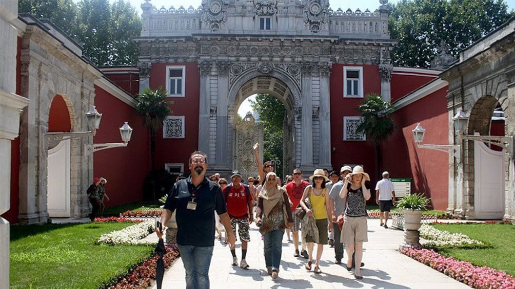 Tour group walking at the Dolmabahçe Palace in Istanbul