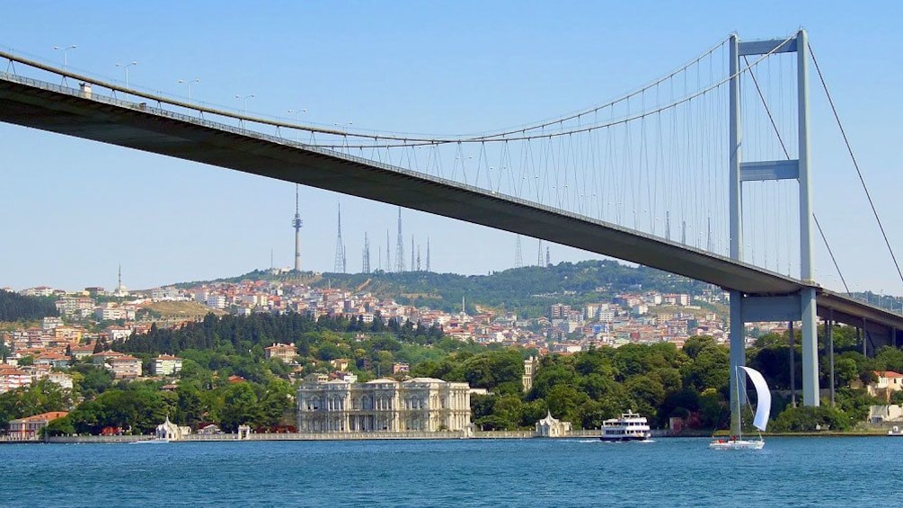View of the Bosphorus Bridge and water during the day in Istanbul 