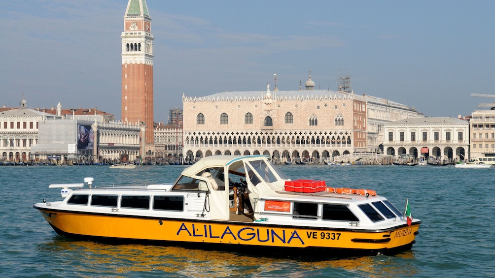 Tour boat on the water near Venice Italy