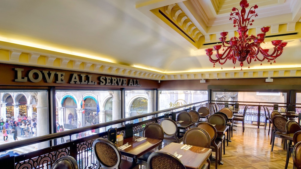 Eating area inside the Hard Rock Cafe in Venice Italy 