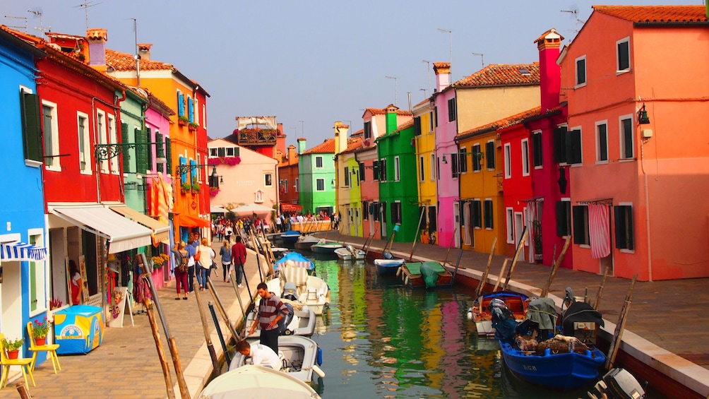 Colorful buildings along canal in Venice Italy