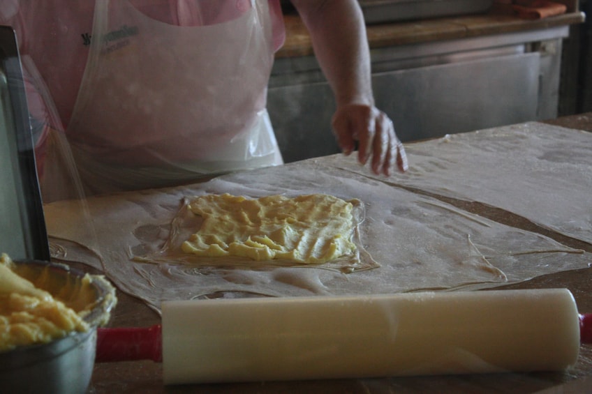 Dough being kneaded at bakery in Athens