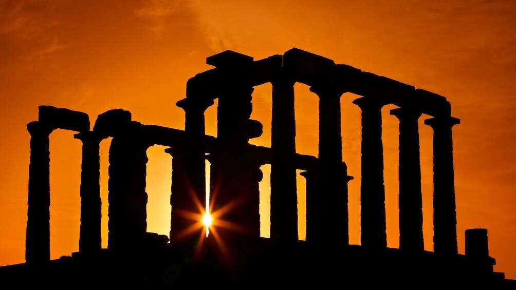 Show item 4 of 10. Sunset at the Temple of Poseidon in Cape Sounio