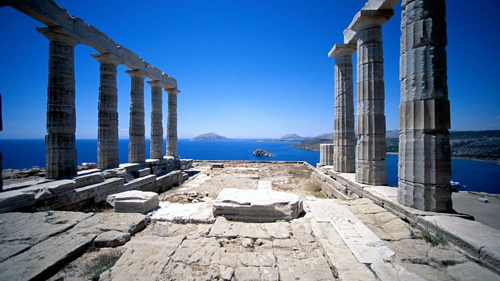 The Temple of Poseidon looking out at the water in Cape Sounio