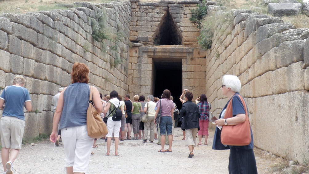 Tour group at the Tomb of Agamemnon in Mycenae