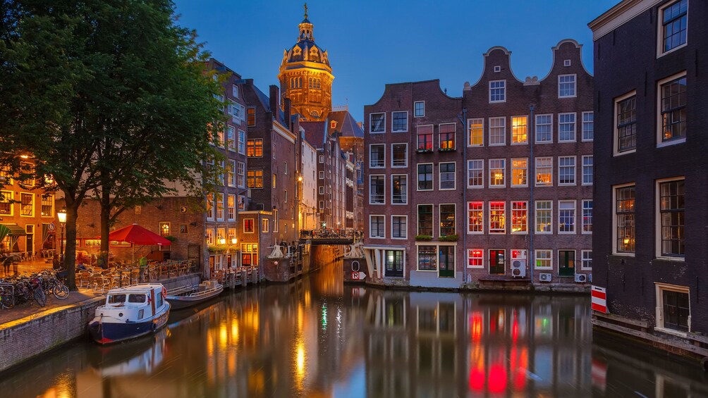 City view at night in Amsterdam