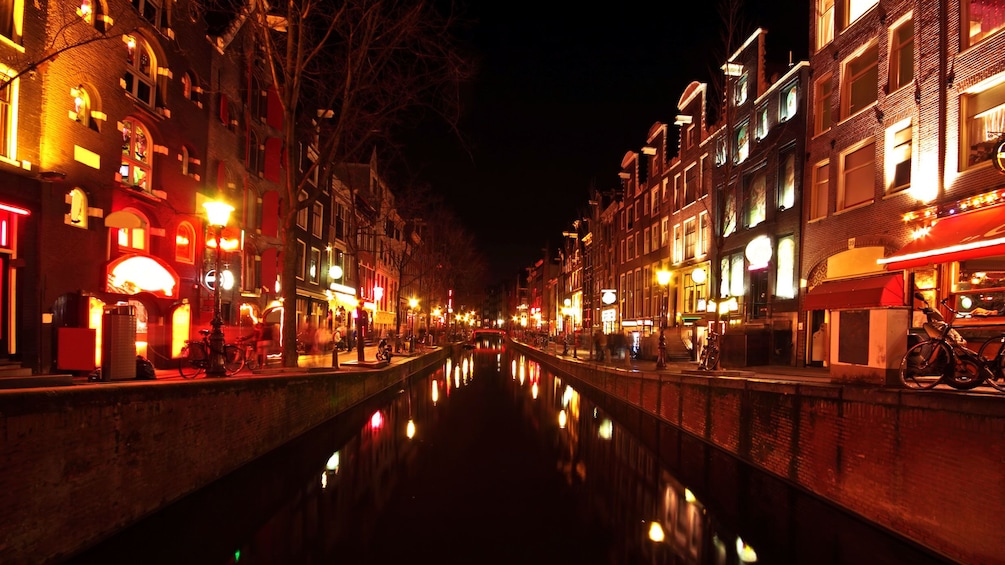 City view at night in Amsterdam
