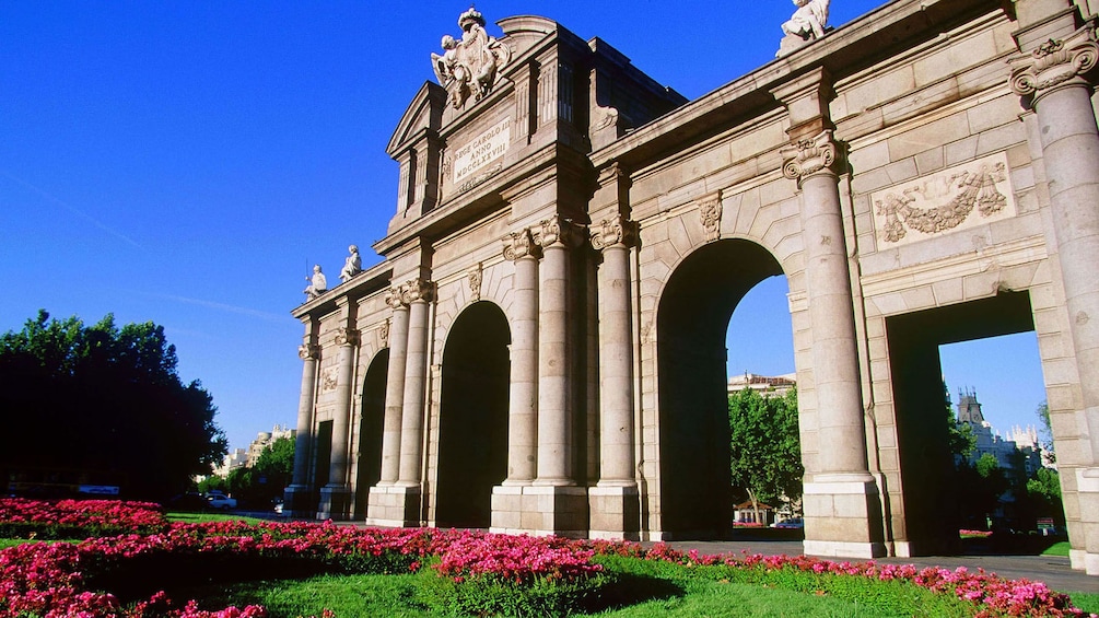 Front view of the Puerta de Alcalá in Madrid 