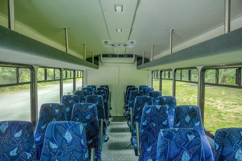 interior of mini bus you will travel on a bus like this.