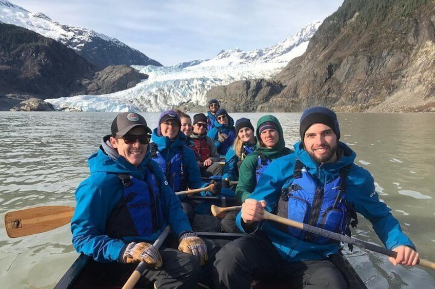 All smiles in front of the Mendenhall Glacier!