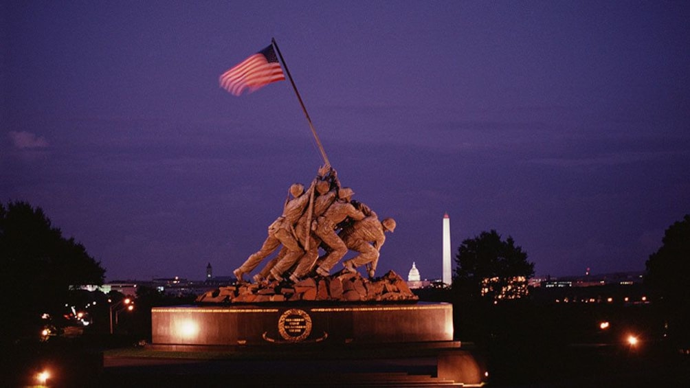 The Marine Corps Memorial at night in Washington DC