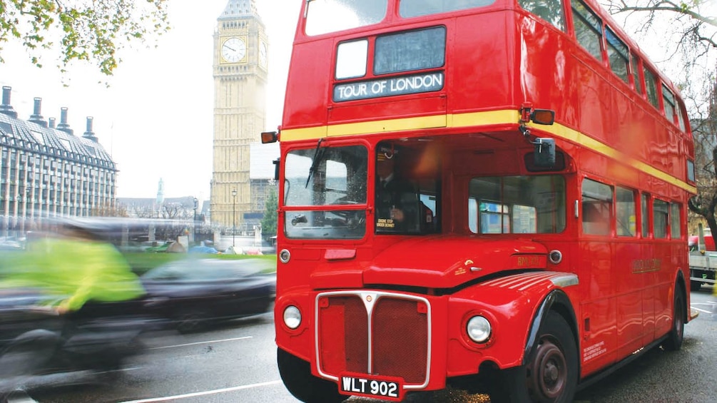 Double-Decker drives streets of Westminster in London
