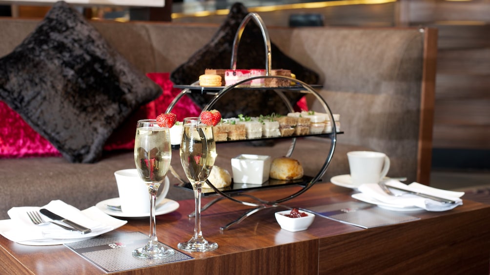 glasses of champagne and pastries at Buckingham Palace in London