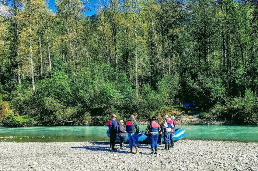 At the put-in preparing to board the raft