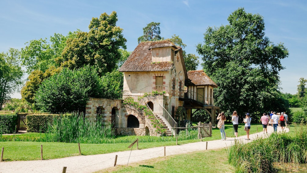 Outside Marie Antoinette's cottage in Versailles.