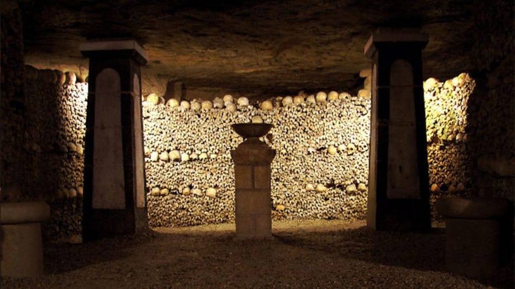 Inside a crypt in Paris.