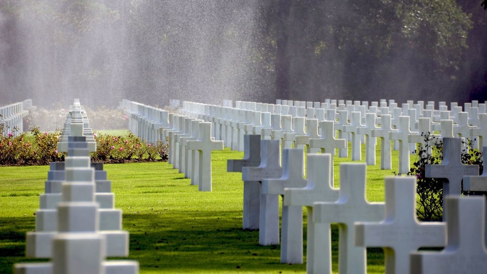 Rows of graves at a cemetery in Normandy. 