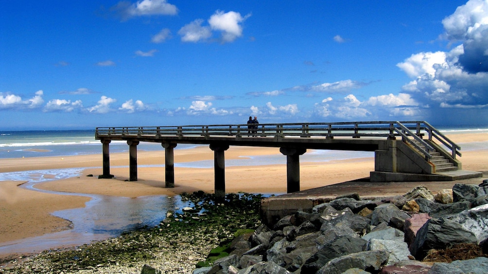 Concrete pier and jetty at Normandy beach.