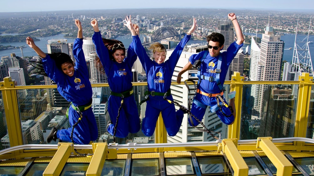 Participants on the skywalk at the Sydney Tower Eye 