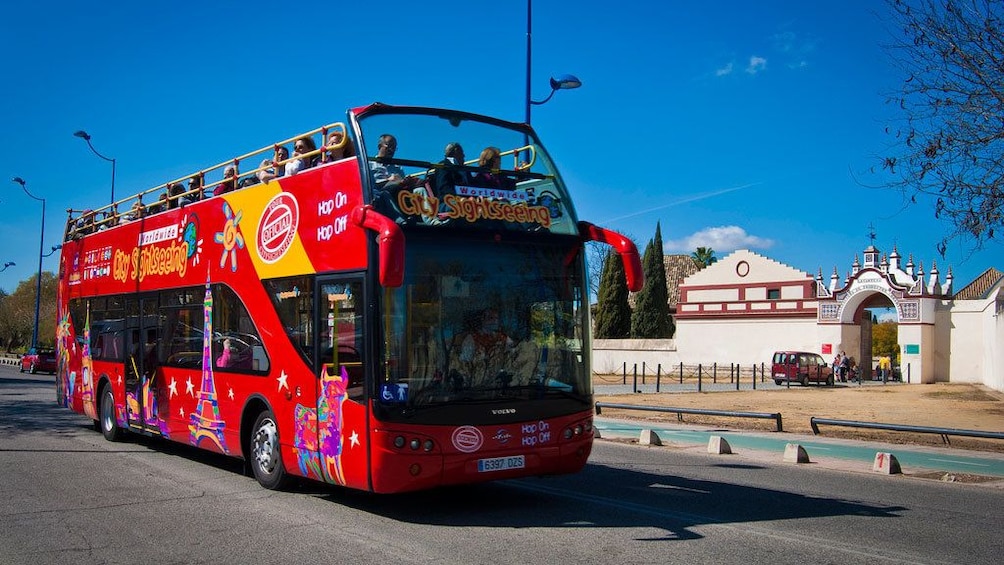 Hop on Hop off red double decker bus in Seville 