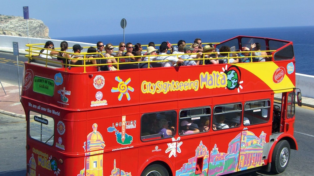 Open air double decker tour bus offers fantastic views of Malta