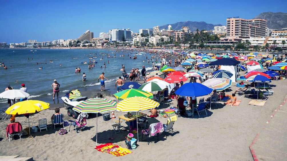 Colorful umbrellas on a beach in Benalmadena