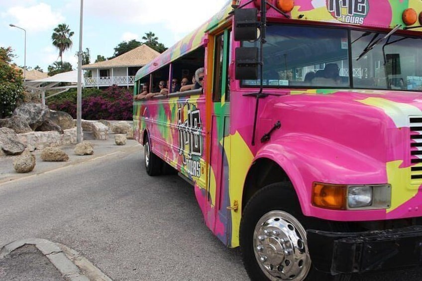 Our colorful open-air buses