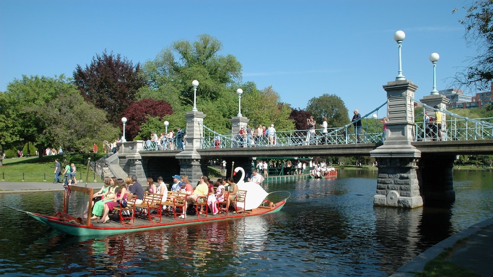 Group on a paddle boat in a park in Boston