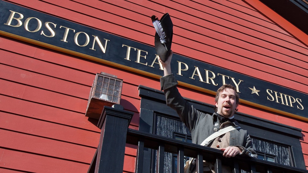 Boston Tea Party Ships Museum with costumed tour guide in Boston