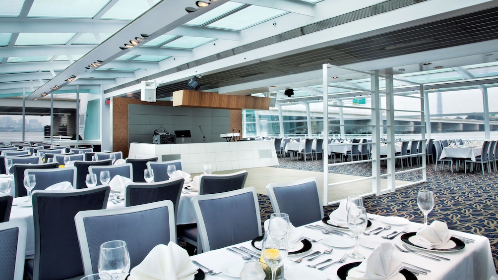 Dining area inside the Odyssey of Washington cruise ship in Washington DC