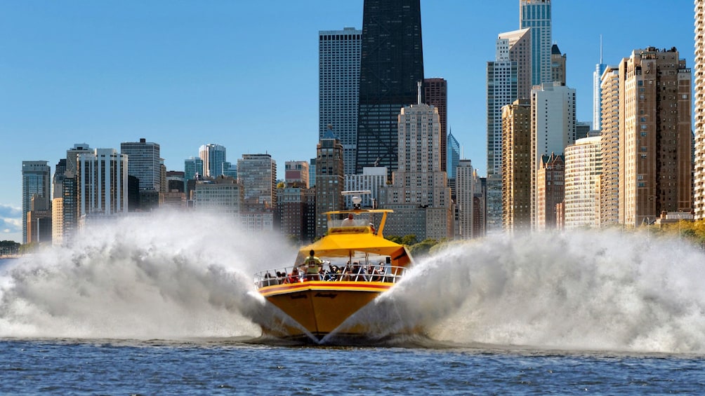 yellow speed boat on the lake in chicago 