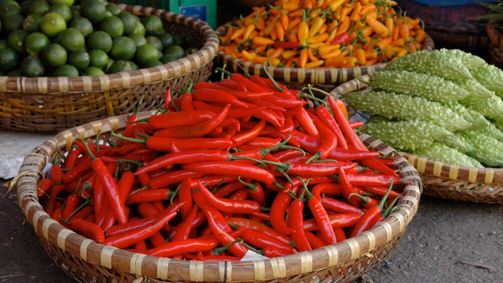 baskets of peppers and other ingredients in Vietnam