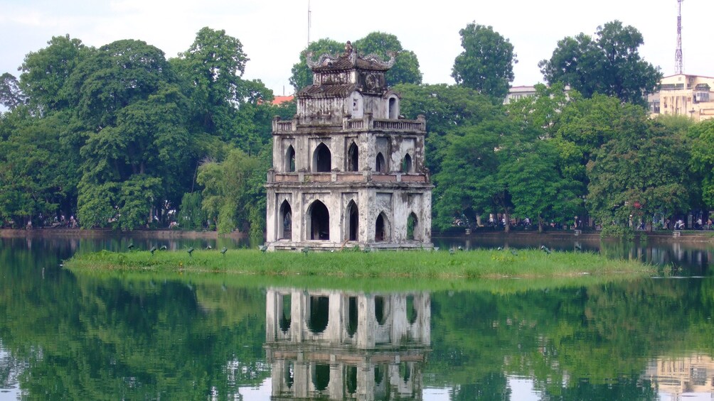 lone structure at the Hoan Kiem Lake in Vietnam