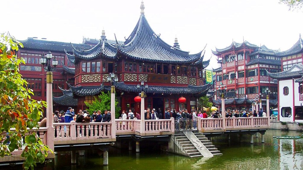 People standing in front of the Yu Garden an extensive Chinese Garden in Shanghai 