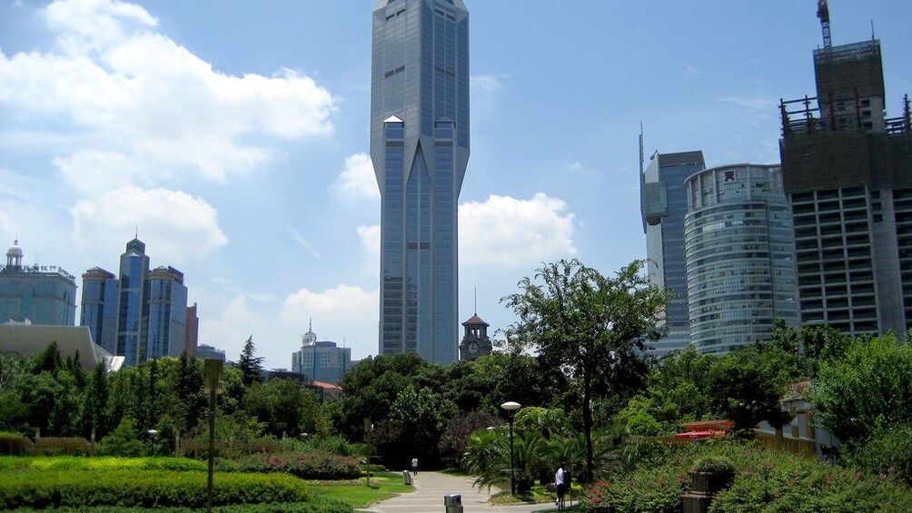 View of the streets and skyscrapers in Shanghai on a sunny day 