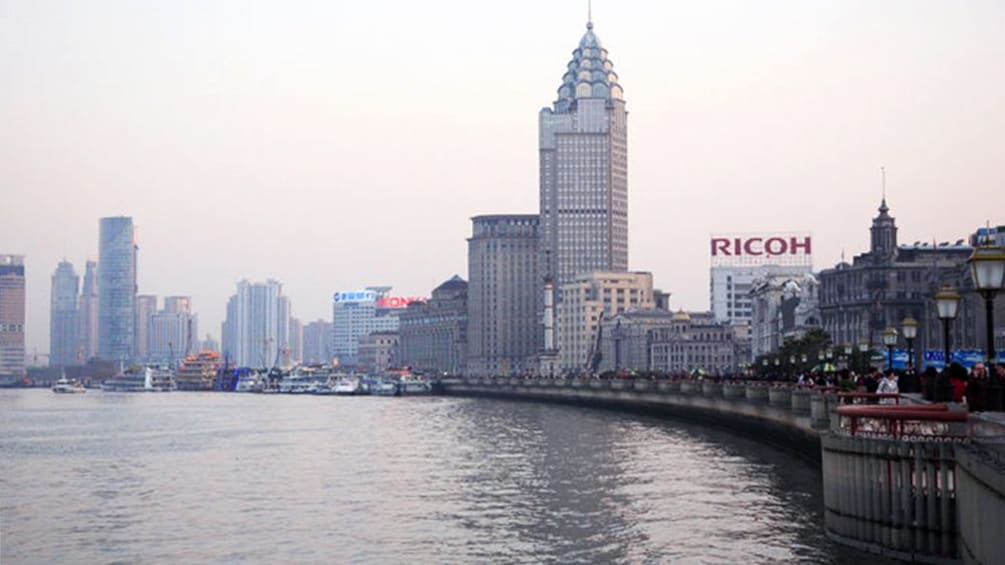 Beautiful panoramic view of the city of Shanghai on a foggy day
