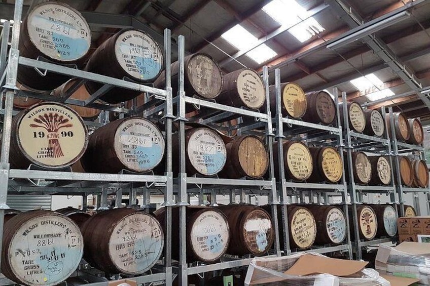 Whiskey barrels for storing Craft beer at Kereru Brewery