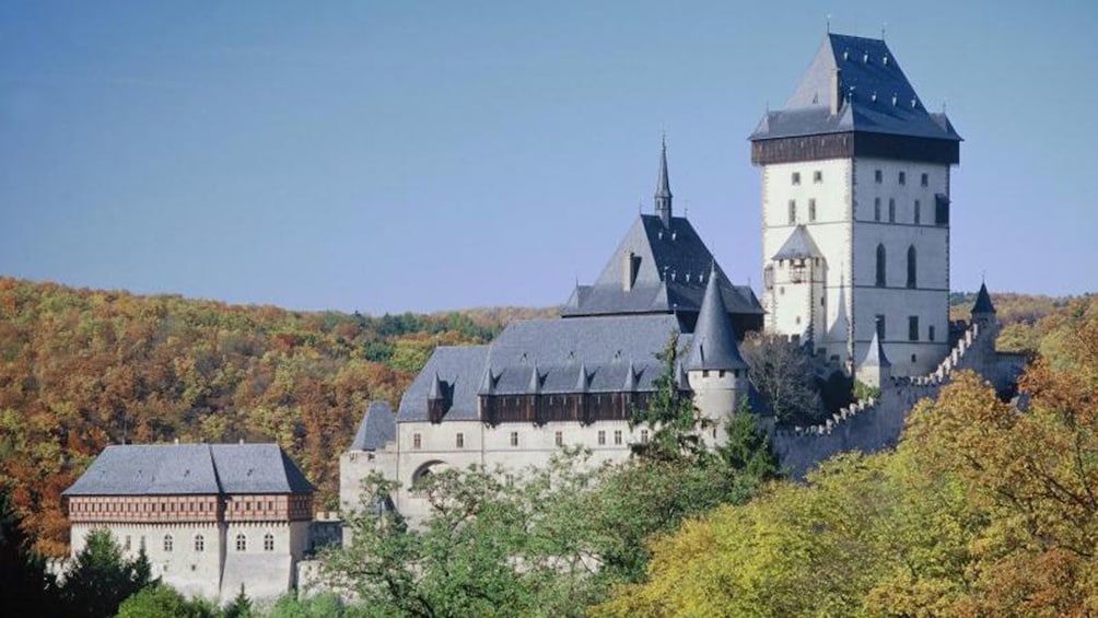 Gothic Karlstejn Castle and surrounding forest in the Czech Republic