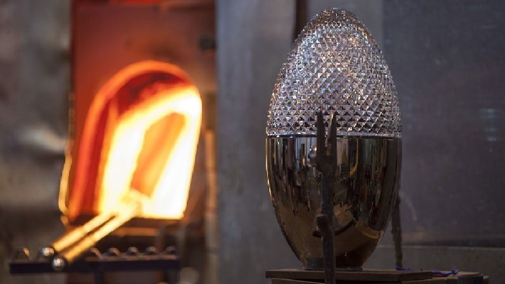 Blown glass egg at the Nizbor Glass Factory in Prague