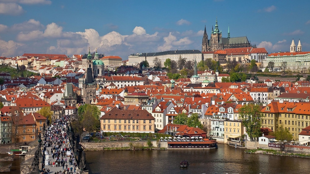 View of the city and Charles Bridge in Prague