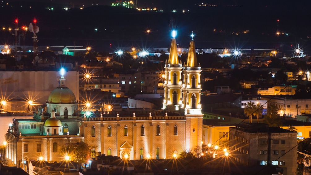 Church in Mazatlan illuminated at night