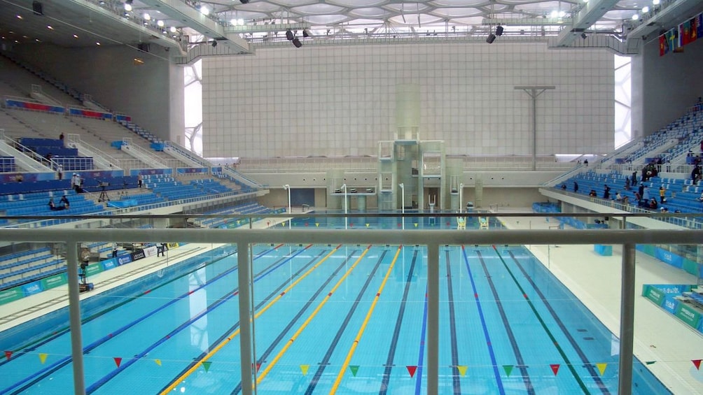 The olympic swimming pool inside the stadium in Beijing