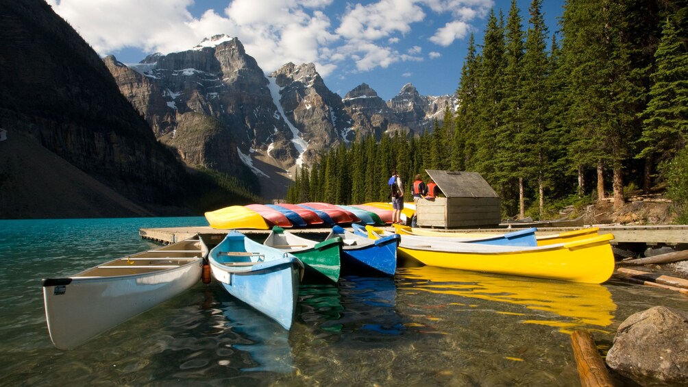 Kayaks on a lake in Banff