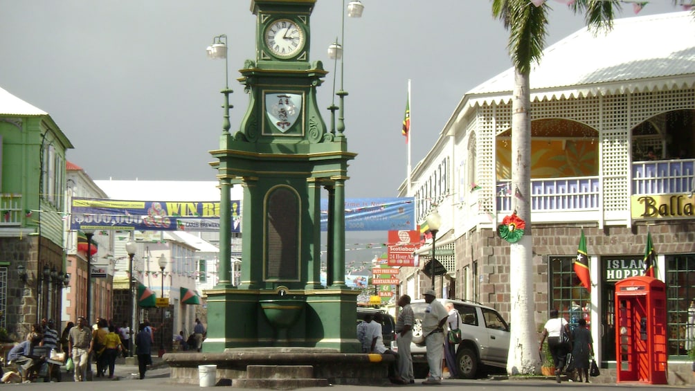 Clock tower in the center of downtown Basseterre in St Kitts