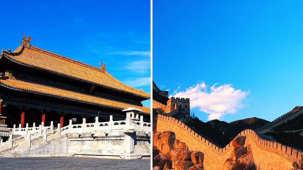 Combo image of city tour and Great Wall