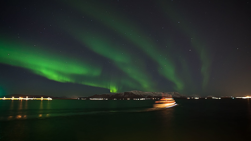 Northern Lights cruise at night in Iceland