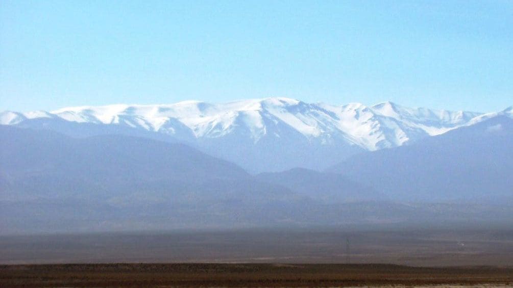 View of the snow-topped Atlas Mountains in Marrakech