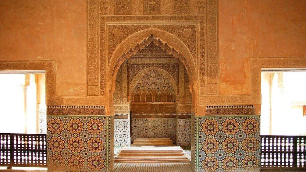 Mosaics patterns on the walls inside the Marrakech Museum