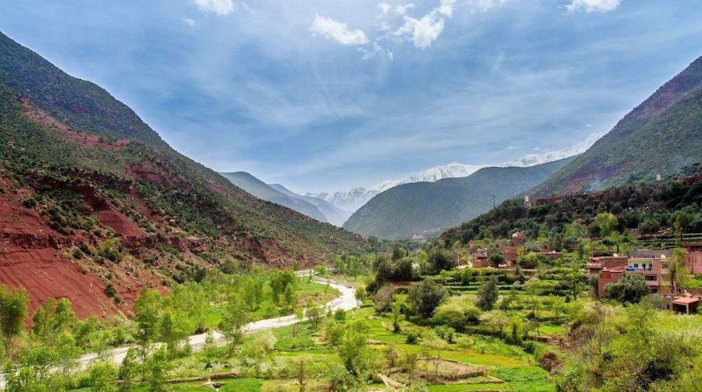 Berber Village with mountains on either side in Ourika Valley